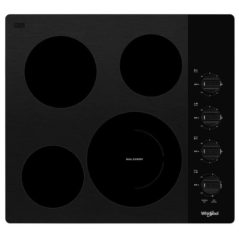 24-inch electric cooktop with a sleek black glass surface and four radiant burners.