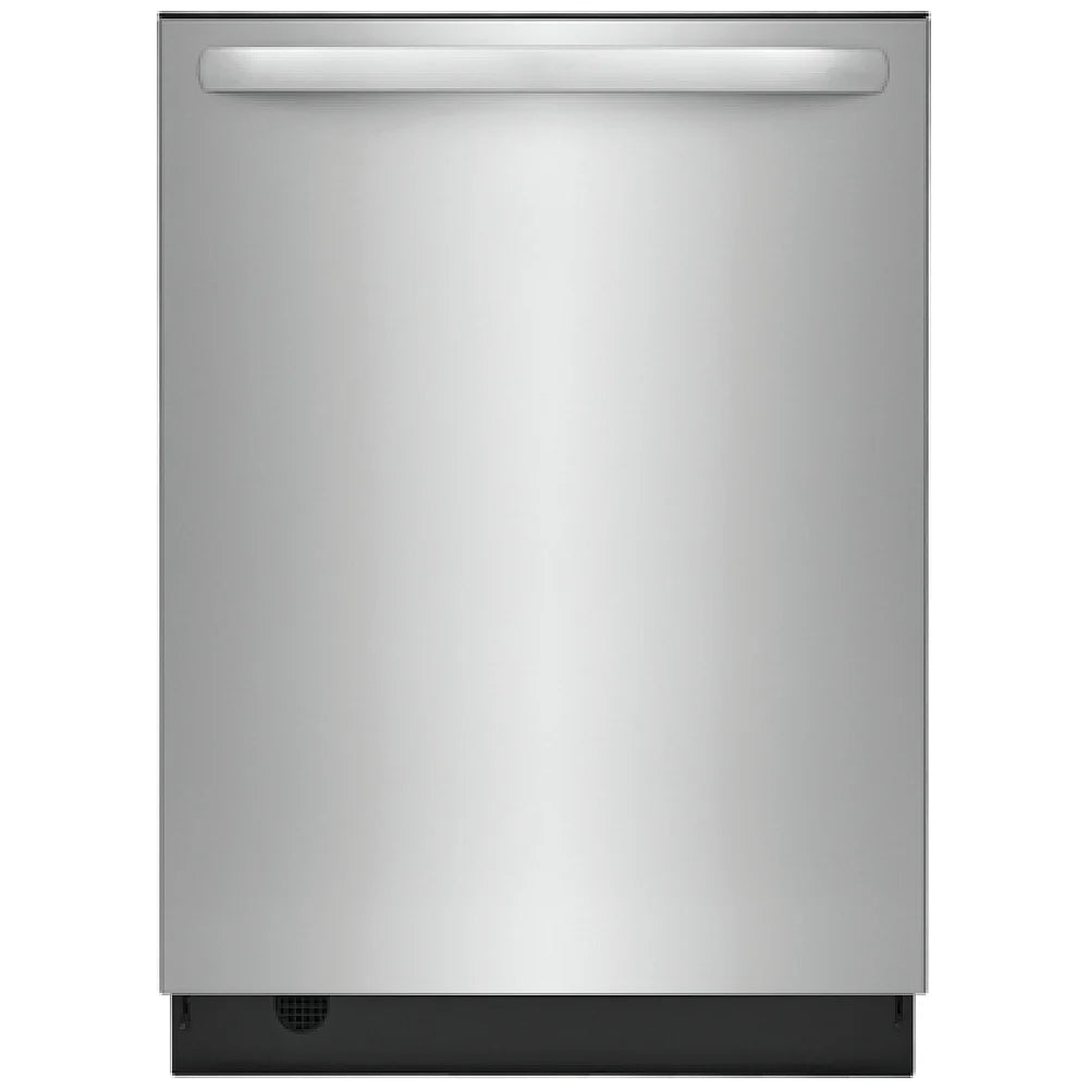 Front view of FDSH4501AS1 Dishwasher – A sleek, stainless steel front-loading dishwasher with a modern design, featuring a handle and control panel at the top.
