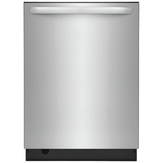 Front view of FDSH4501AS1 Dishwasher – A sleek, stainless steel front-loading dishwasher with a modern design, featuring a handle and control panel at the top.
