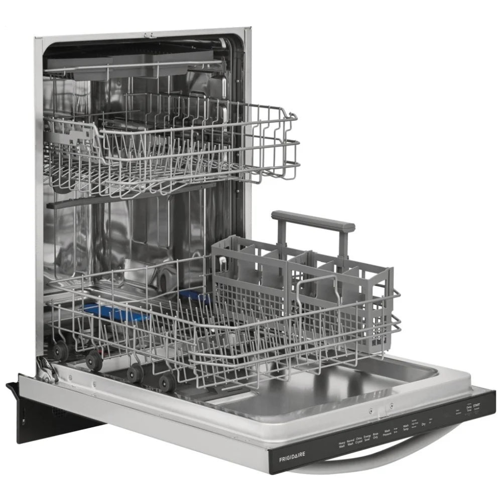 FDSH4501AS1 Dishwasher door open – The dishwasher with its door open, showing the upper and lower racks, ready for loading dishes.
