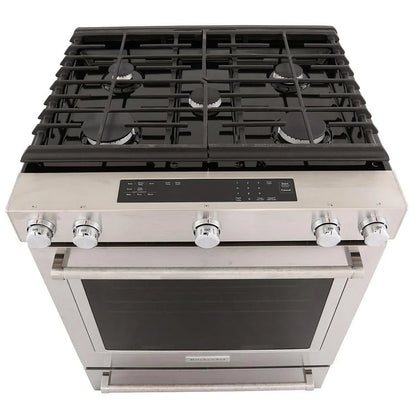 KitchenAid 30" Gas Range with 5 burners, including a high-powered 17K BTU burner.