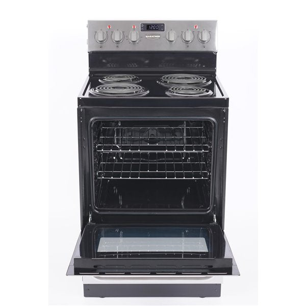 Compact and sleek Marathon MER241SS electric range designed for small kitchens, featuring a stainless steel exterior.