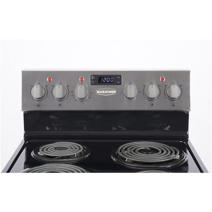 Marathon MER241SS electric range with four coil burners, spacious oven, and modern stainless steel design.