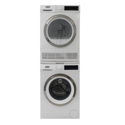 Marathon MVD420W dryer stacked with Marathon MWM2214W washer, ideal for space-saving installations in small laundry areas.