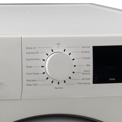 Marathon MVD420W dryer showing a variety of drying cycle options including Normal, Towels, Delicates, and Express Dry.