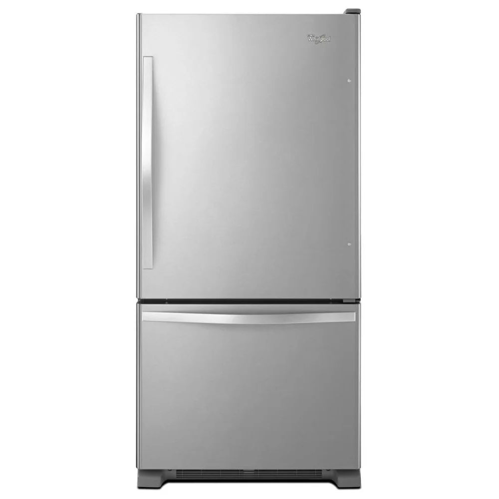 Whirlpool WRB329RFBM 30-inch bottom freezer refrigerator in stainless steel – front view