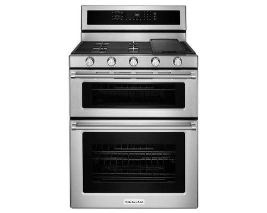 KitchenAid 30 Inch 5 Burner Dual Fuel Double Oven Convection Range KFDD500ESS